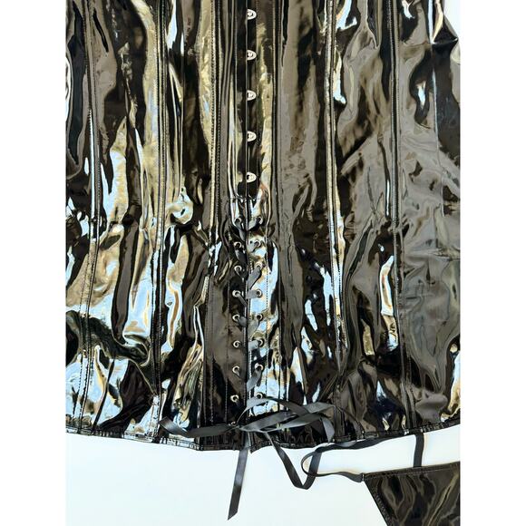 Alivila.Y Black Faux Leather Mini Bodycon Corset Dress and Thong Women's 6XL - Picture 8 of 12